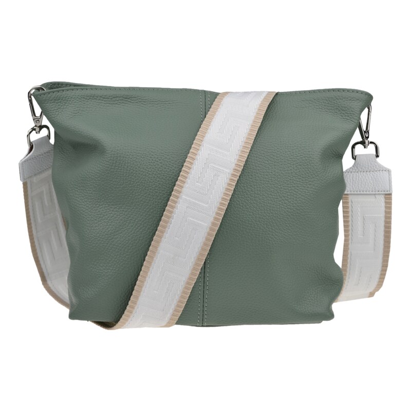 Zelená kožená talianska crossbody kabelka Prisca Khaki s prídavným 54099782