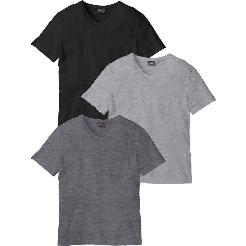 bonprix Tričko s V-výstrihom (3 ks), farba šedá 44734409