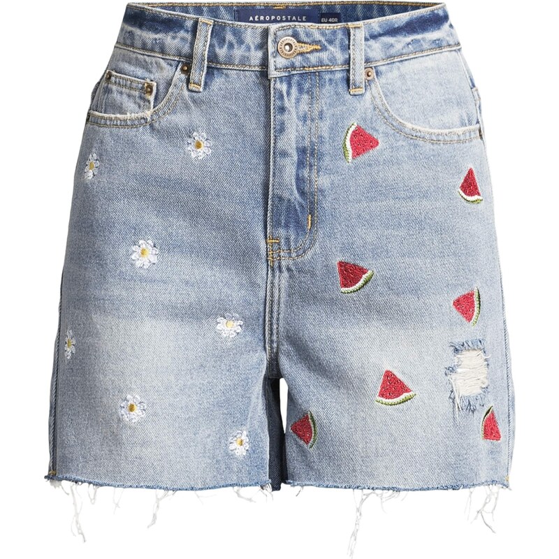 AÉROPOSTALE Džínsy DENIM SHORTY modrá denim / zelená / červená / biela 54346957