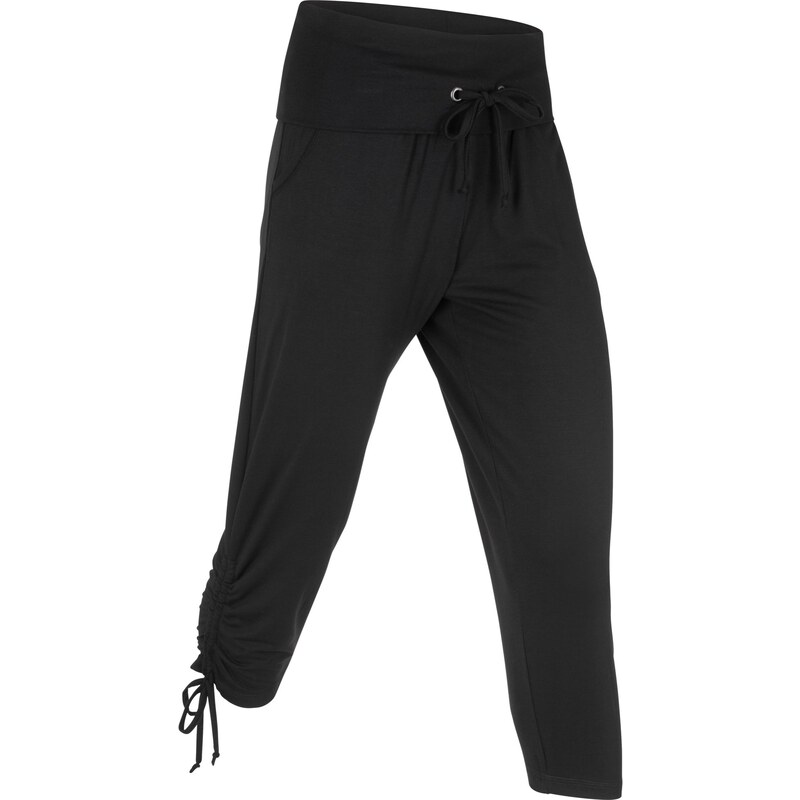bonprix Capri nohavice s riasením z viskózového mixu, farba čierna 50747492
