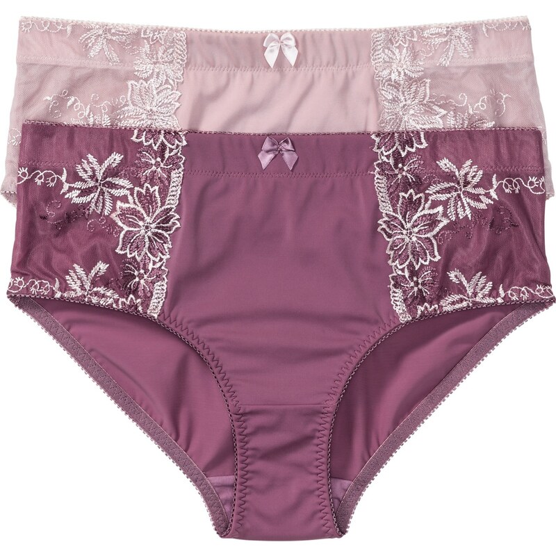 bonprix Tvarujúce nohavičky s výšivkou 2 ks, farba fialová 44732117