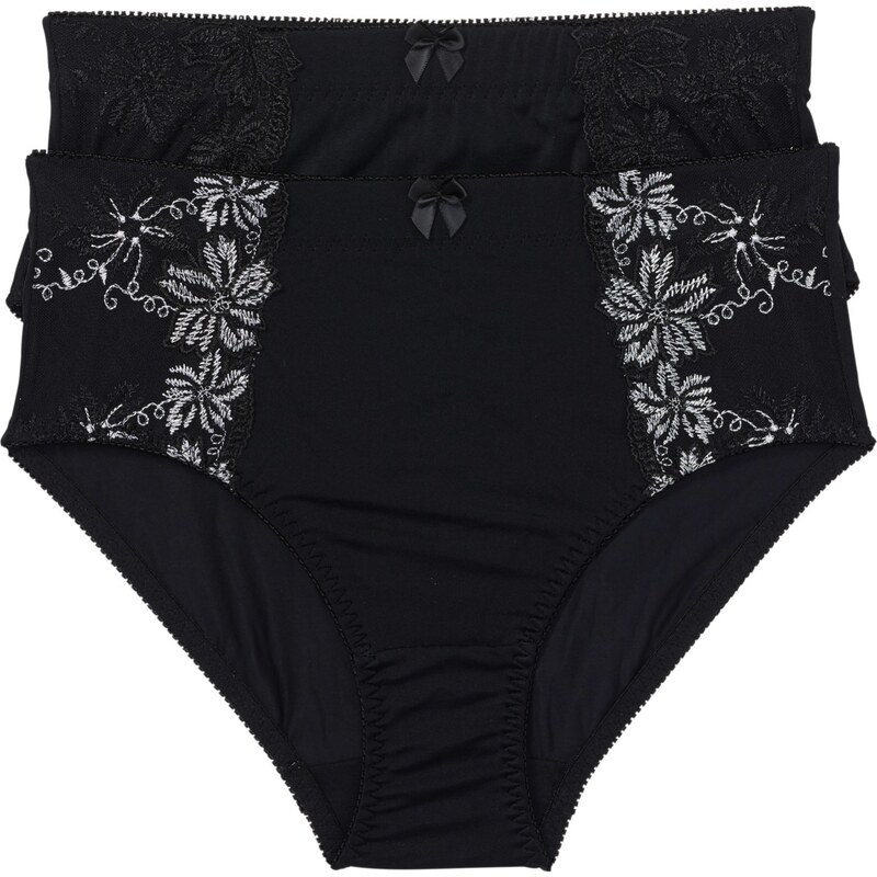 bonprix Tvarujúce nohavičky s výšivkou 2 ks, farba čierna 44791104