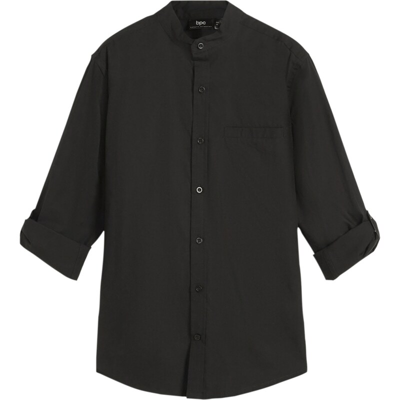 bonprix Košeľa s dlhým rukávom s vyhrnutím, z bavlny, farba čierna 49697087