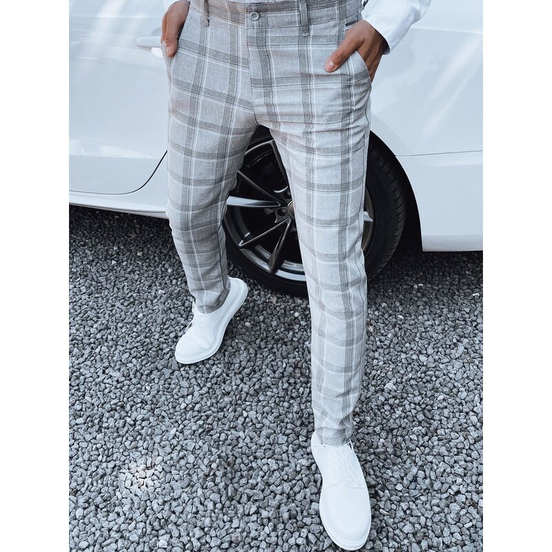 Dstreet Pútavé svetlo sivé nohavice s károvaným vzorom 54494207