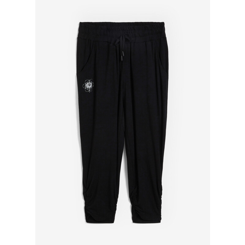 bonprix Športové nohavice s pudlom a nariaseným lemom, farba čierna 49697080