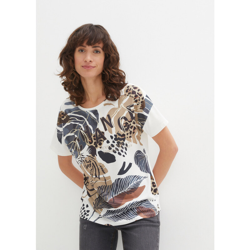 bonprix Tričko s fóliovou potlačou, farba biela 49697274