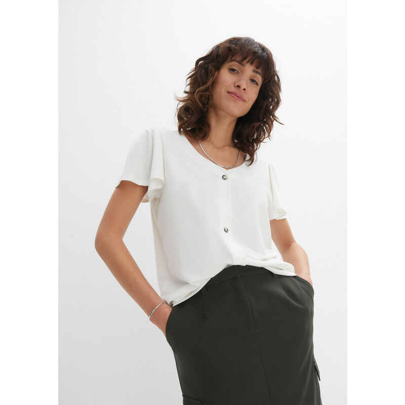 bonprix Tričko s gombičkovou légou, farba biela 49697305