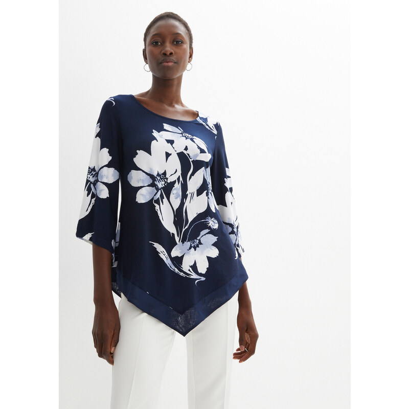 bonprix Úpletová tunika s kvetovaným vzorom, farba modrá 49697377