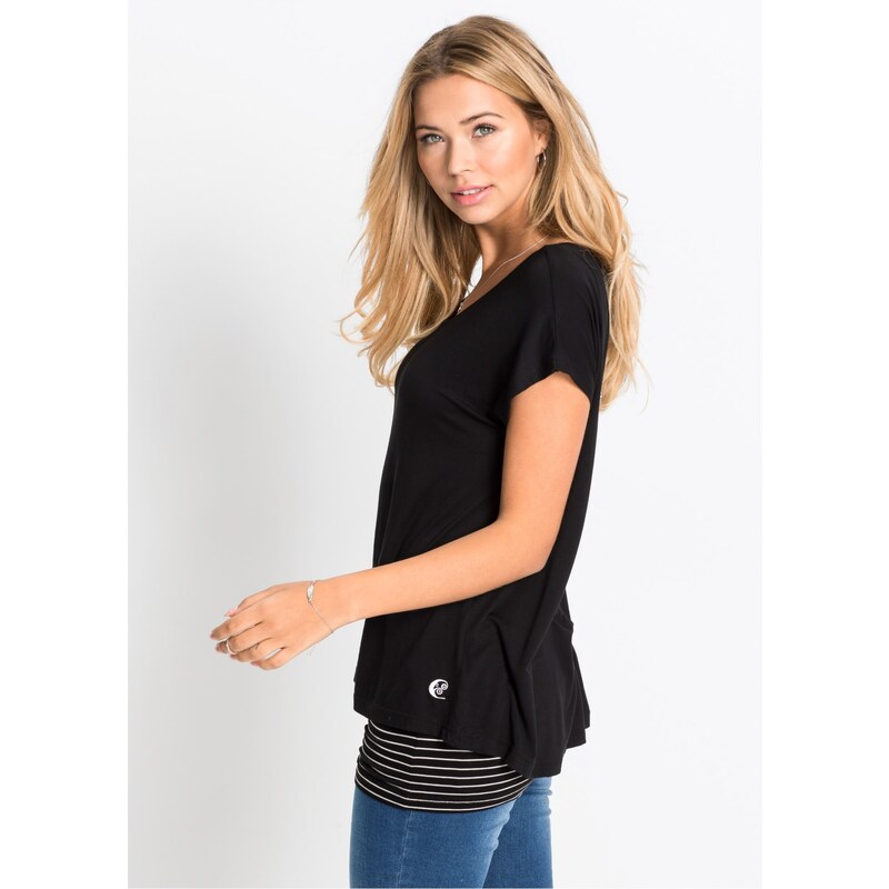 bonprix Dlhé tričko z mäkkého viskózového mixu, farba čierna 44741213