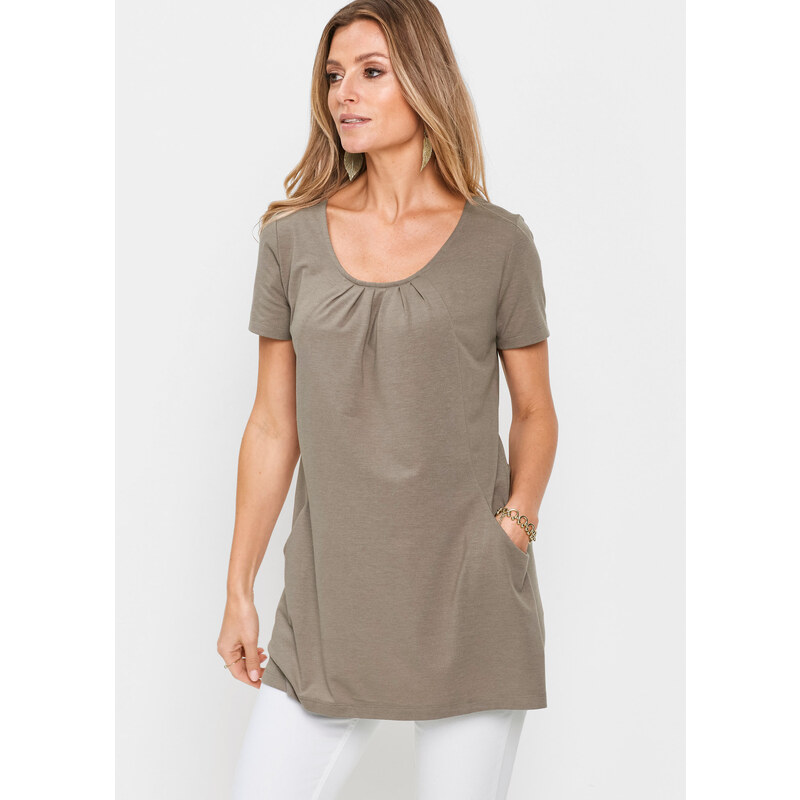 bonprix Dlhé tričko s viskózou, farba hnedá 44742738