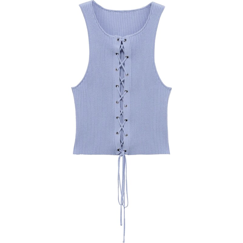 MANGO Vyšívaný top Andiamo modrosivá 54636599