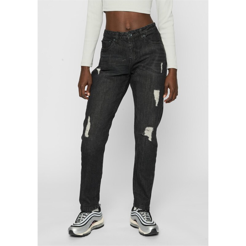 Urban Classics Womens Boyfriend Denim Pants - Black 50503378
