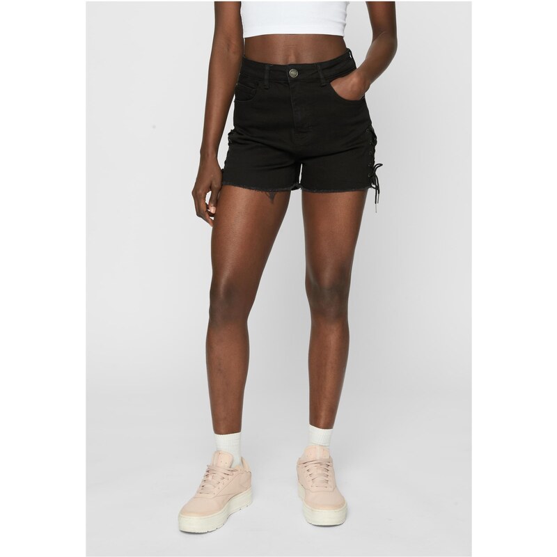 Urban Classics Womens High Waisted Denim Shorts Black Washed 50683484