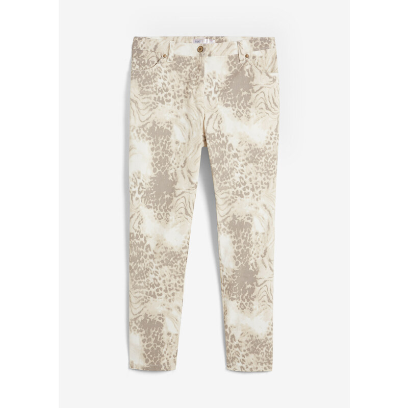 bonprix 7/8 strečové nohavice potlačené, farba béžová 44732107