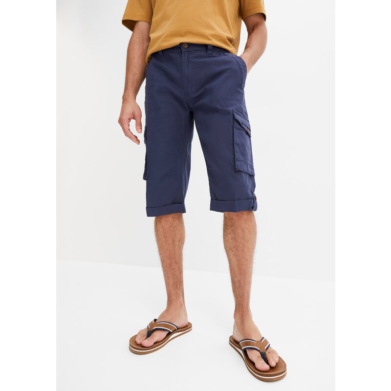 bonprix Kapsáčové dlhé bermudy s plátnom, Regular Fit, farba modrá 44896012