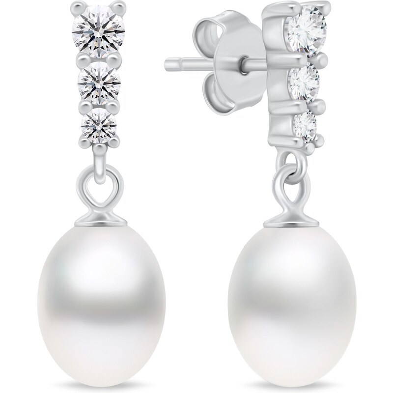 Brilio Silver Pôvabné strieborné náušnice so zirkónmi a perlou EA1046W 66586512