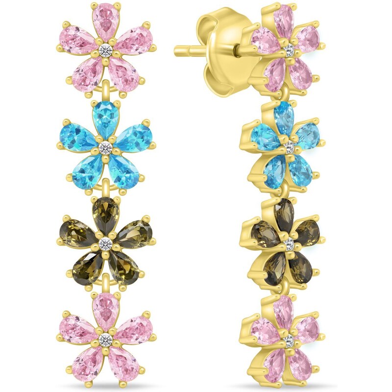 Brilio Silver Pozlátené náušnice s farebnými zirkónmi Kytičky 66579249