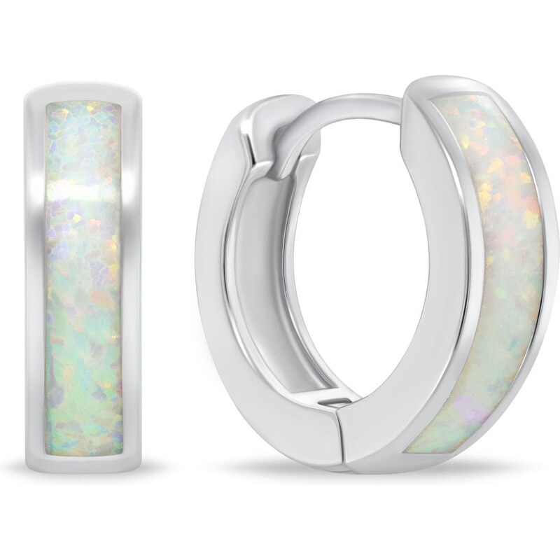 Brilio Silver Strieborné kruhové náušnice s bielym opálom EA1047W 66600280