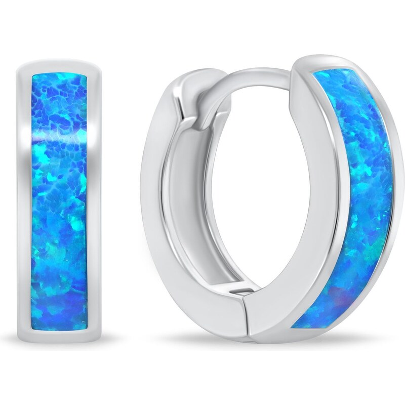Brilio Silver Strieborné kruhové náušnice s modrým opálom EA1047WB 66600274
