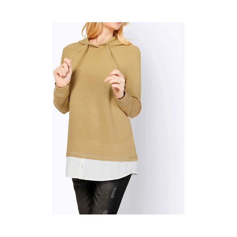 E-shop Mikina 2 v 1 s blúzkovou časťou HEINE, hnedo-biela