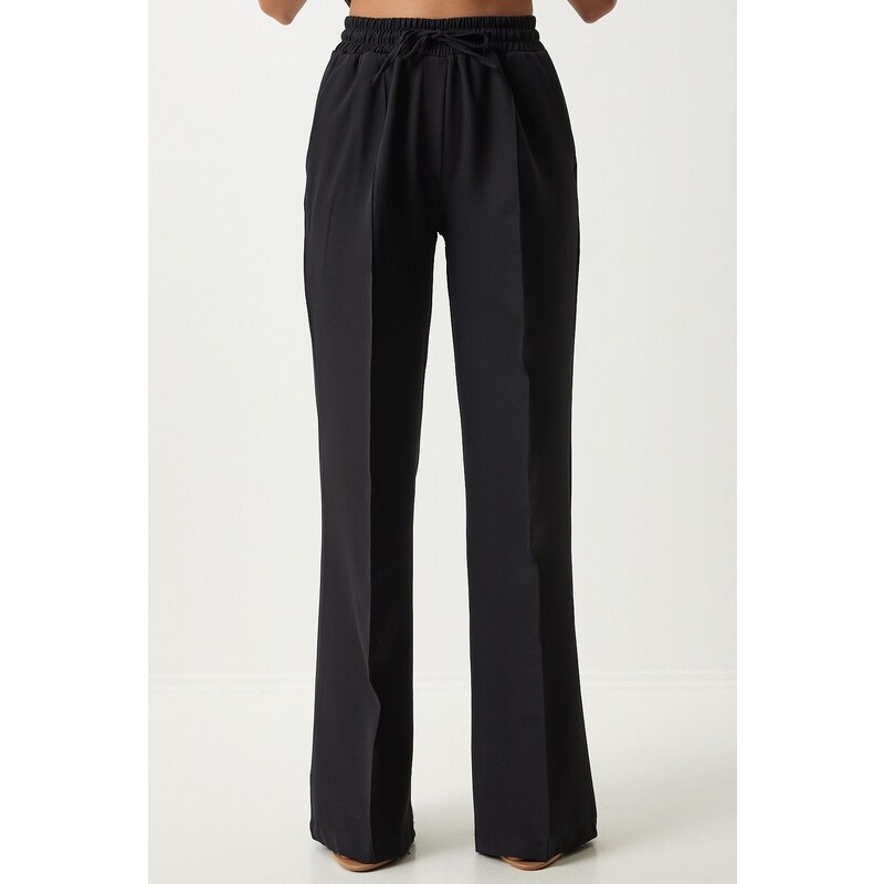 Happiness İstanbul Women's Black Square Collar Woven Vest Trousers Suit