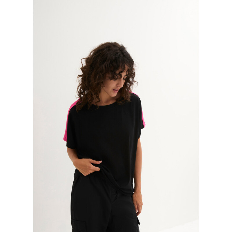 bonprix Tričko s neónovými pásikmi, farba čierna 49697638