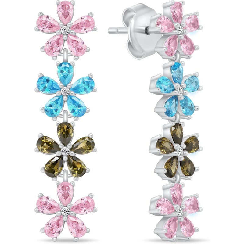 Brilio Silver Strieborné náušnice s farebnými zirkónmi Kytičky 66588847