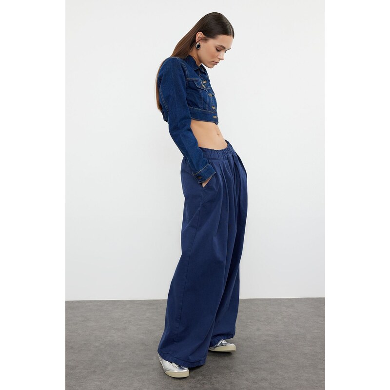 Trendyol Navy Blue Pleated High Waist Wide Leg Jeans 55368375