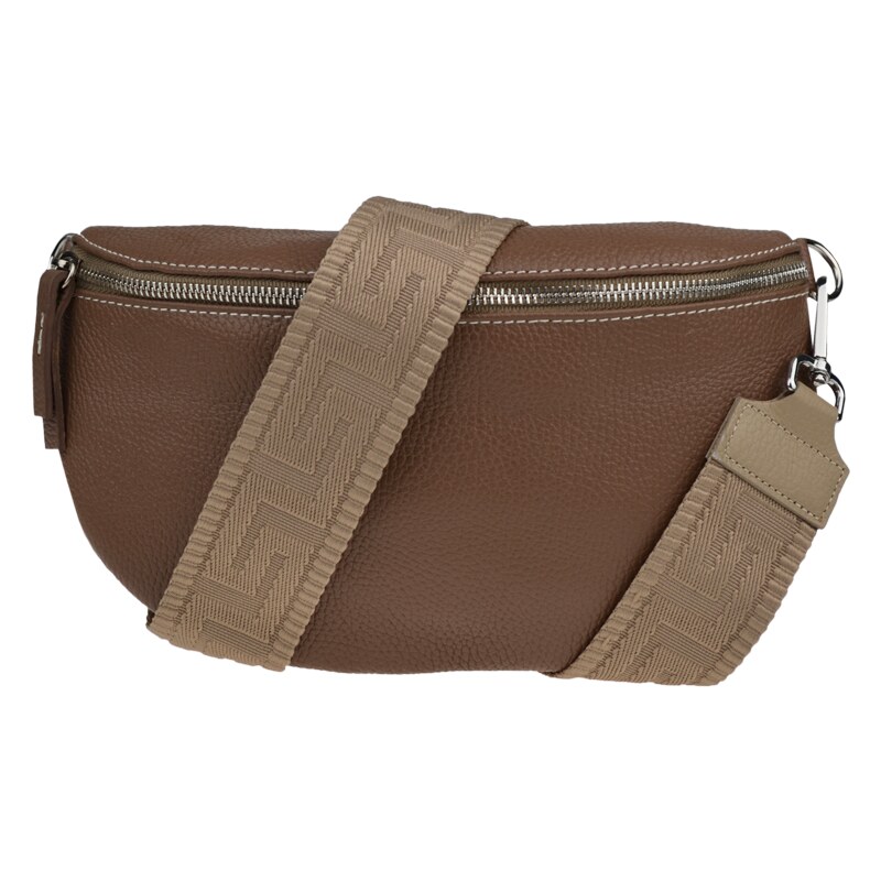 Hnedá kožená talianska crossbody kabelka Reni Grande Taupe s prídavným 50860642