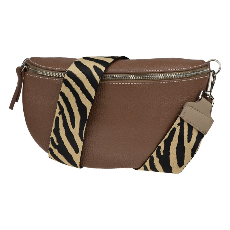 Hnedá kožená talianska crossbody kabelka Reni Grande Taupe s prídavným 50860643