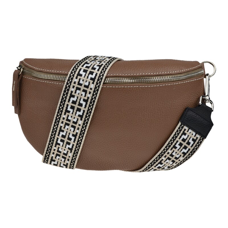 Hnedá kožená talianska crossbody kabelka Reni Grande Taupe s prídavným 50860644