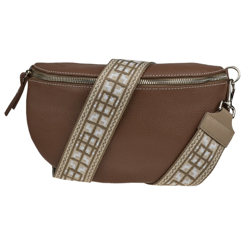 Hnedá kožená talianska crossbody kabelka Reni Grande Taupe s prídavným 55013875