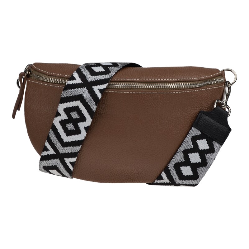 Hnedá kožená talianska crossbody kabelka Reni Grande Taupe s prídavným 55013874