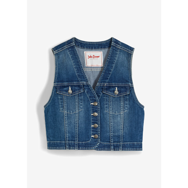 bonprix Strečová džínsová vesta, farba modrá 48536746