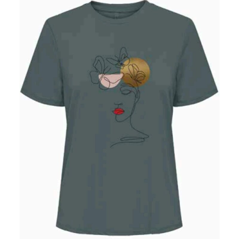 ONLY Tričko ONLKITA béžová / jedľová / červená / čierna 54367348