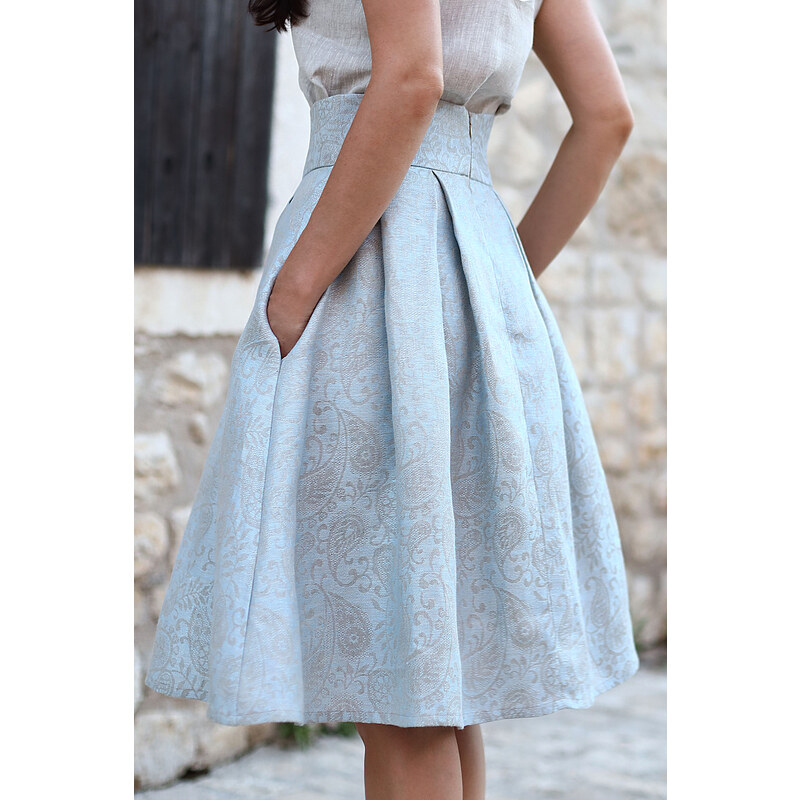 Lotika lanová sukňa s brokátovým vzorom 47128697