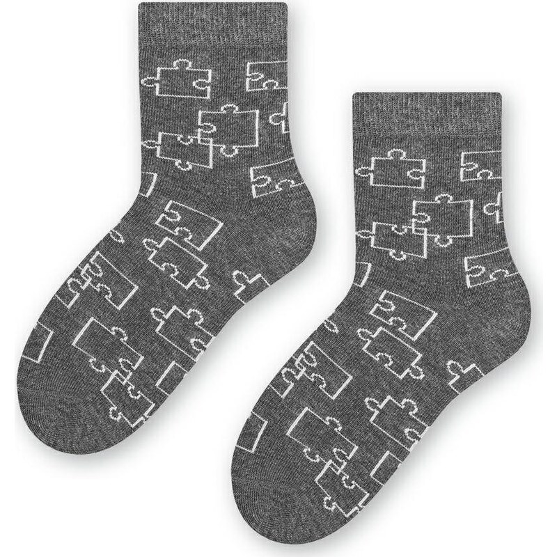 BASIC Sivé detské ponožky s motívom puzzle Art.084 XA013, GRAY MELANGE 55377095