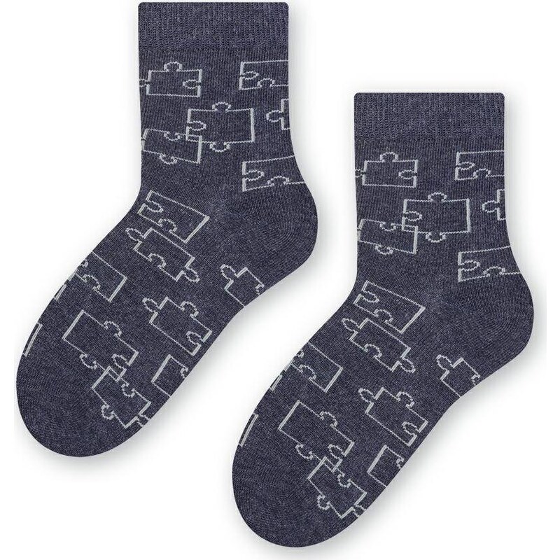 BASIC Sivé chlapčenské ponožky s motívom puzzle Art.084 XA014, DENIM 55377096