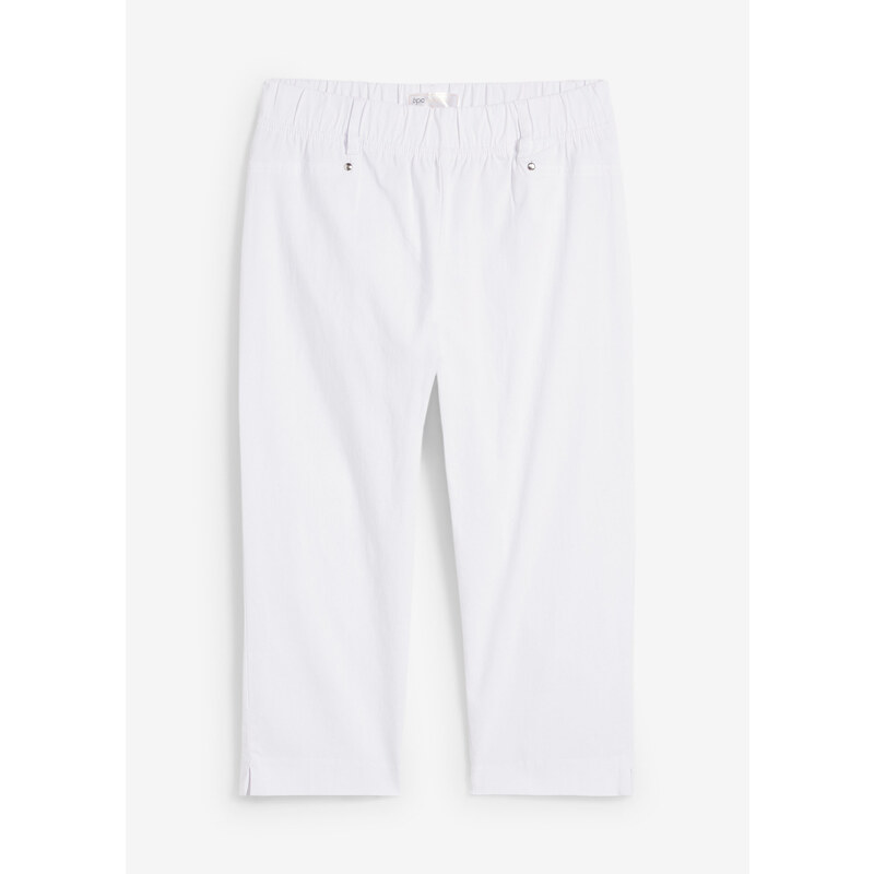 bonprix Strečové capri nohavice s elastickým pásom, farba biela 44799060