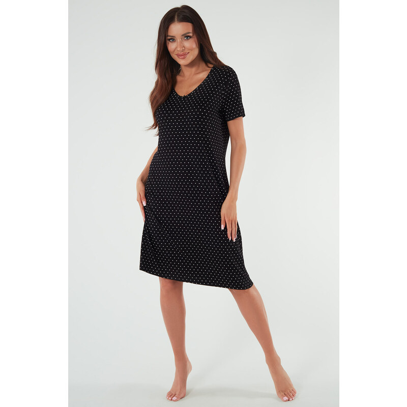 Italian Fashion Dámska nočná košeľa s bodkami Puntini čierna, Farba 55418623