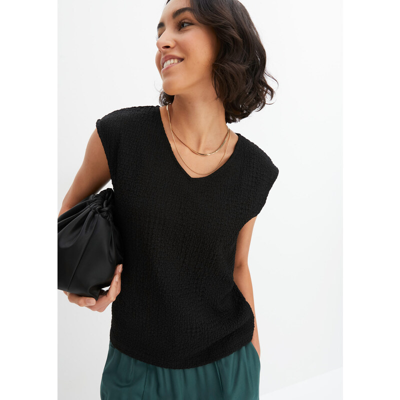 bonprix Tričko z ľahkého krepového materiálu, farba čierna 55412934