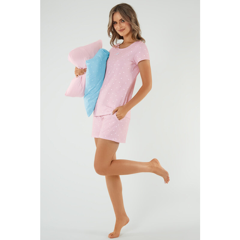 Italian Fashion Dámske bavlnené pyžamo s krátkym rukávom Leta ružové, 55450666