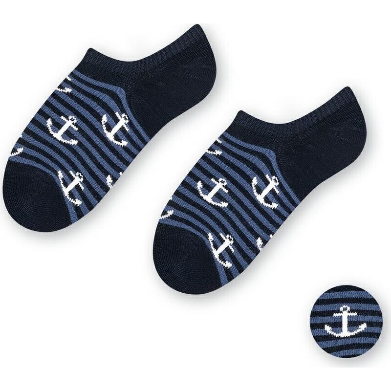 BASIC Tmavomodré detské bambusové ponožky s pruhmi a kotvičkami Art 55451070