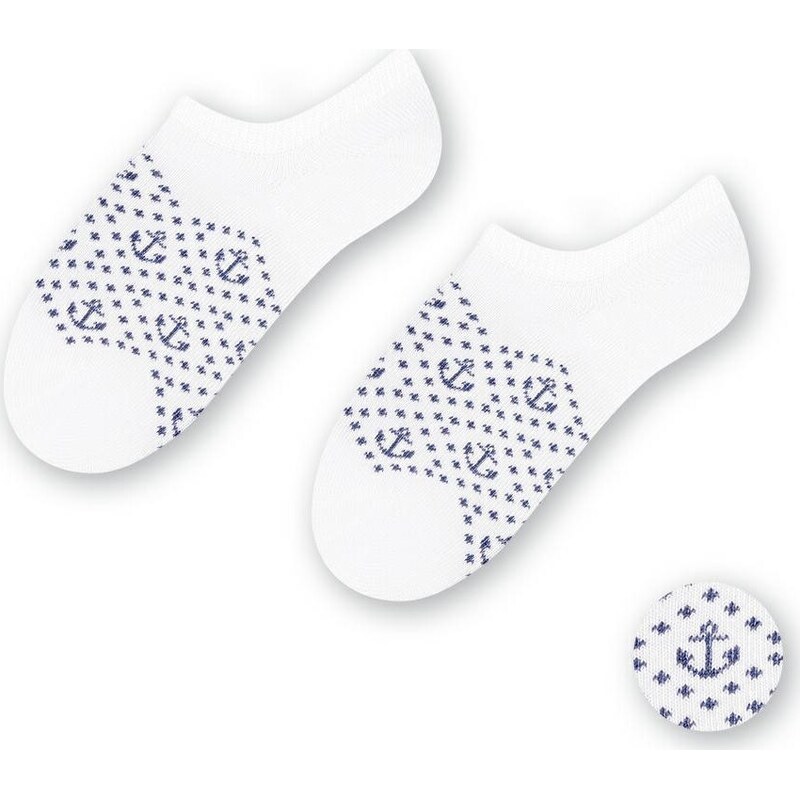 BASIC Biele detské bambusové ponožky s kotvičkami Art.152 JW050, WHITE 55451097