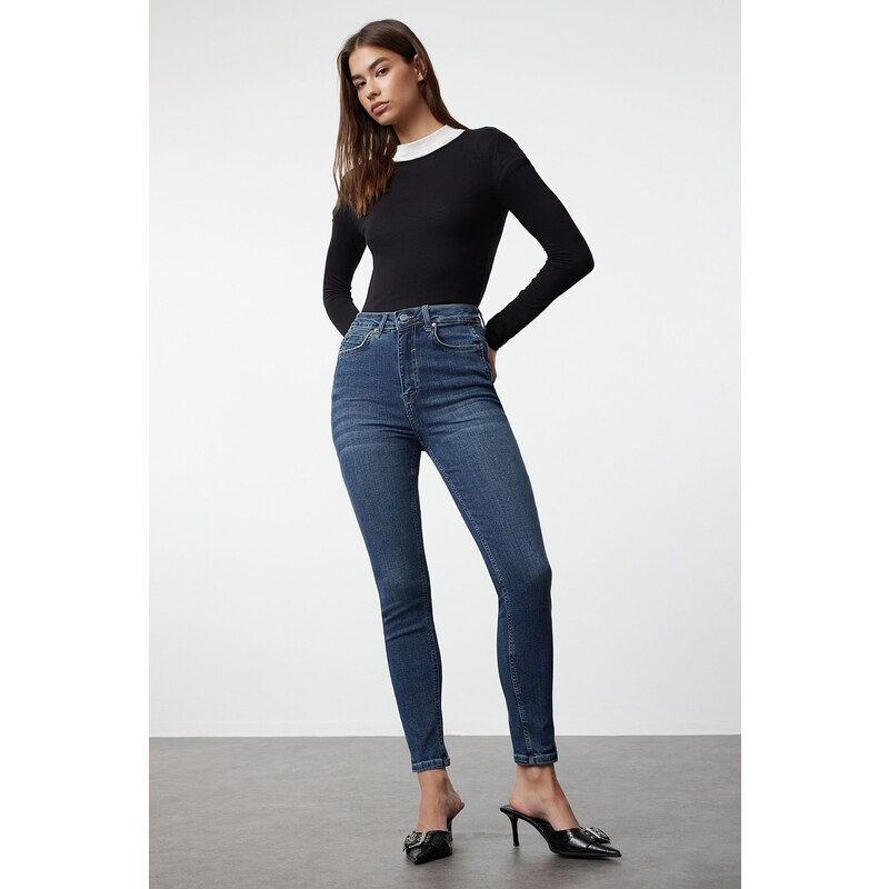 Trendyol tmavomodré rifle s vysokým pásom 50612183