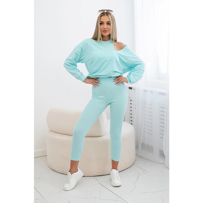 MladaModa 3-dielny set mikina + top + legíny model 9441 mentolový 46491117