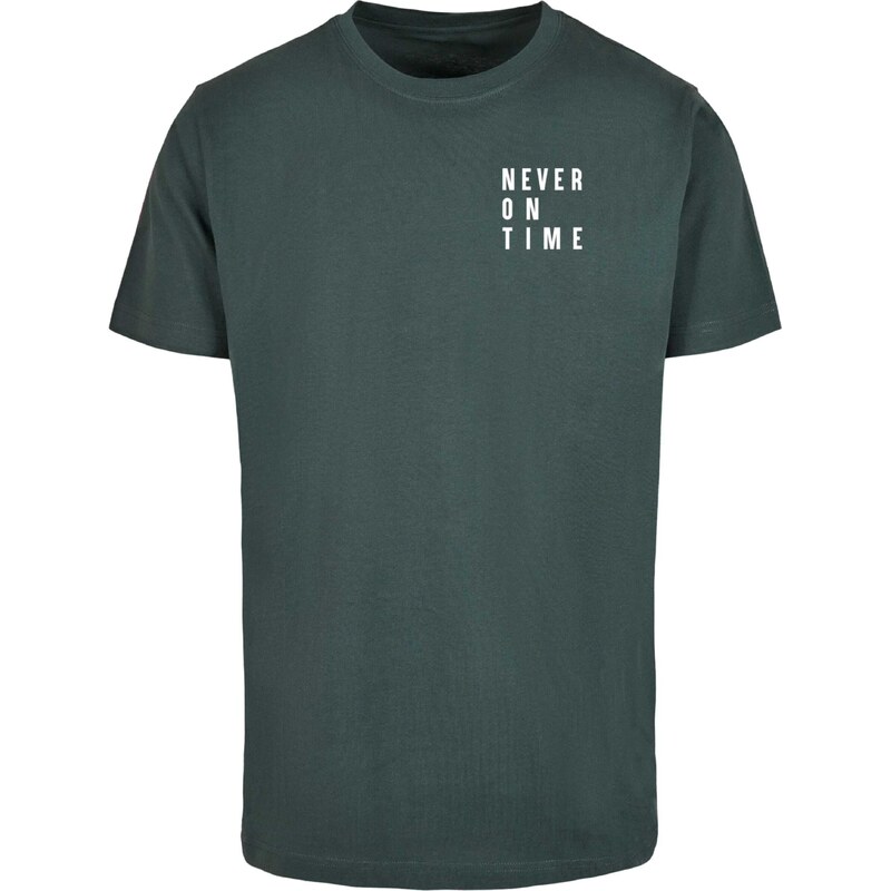 Merchcode Tričko Never On Time tmavozelená / biela 56057640