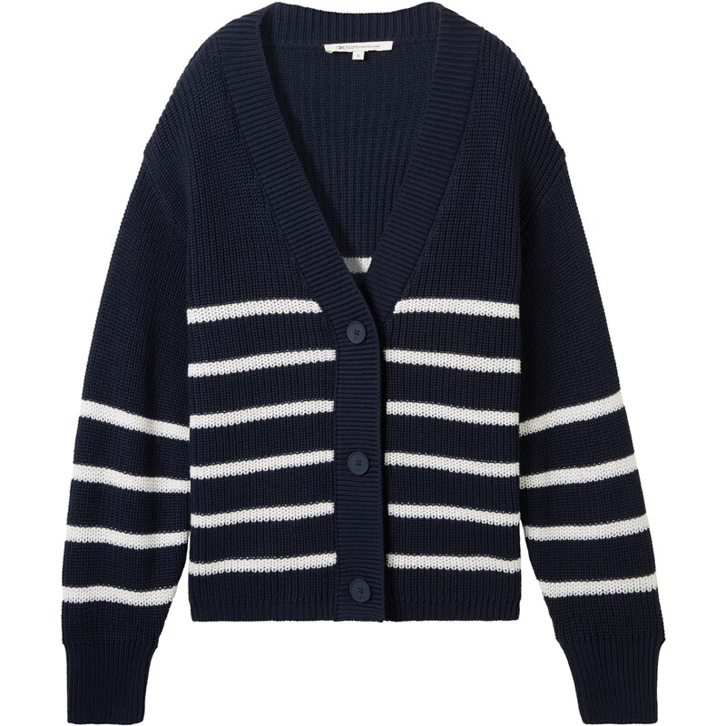 TOM TAILOR DENIM Kardigán námornícka modrá / biela 57196377
