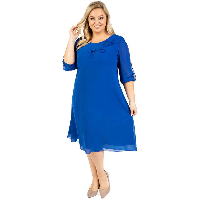 (veľ. 46, 48 a 50) Šifónové šaty s 3D aplikáciou kvetu modré 66177385