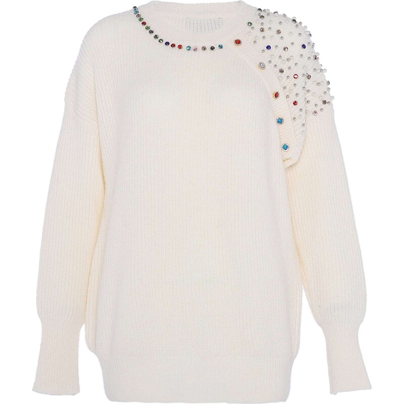 faina Sveter modrá / jasne červená / biela ako vlna 57280263